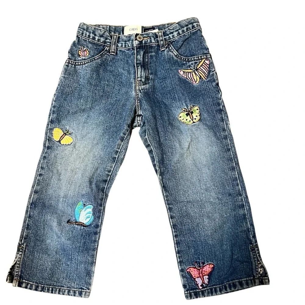 Gap Jeans Girls 8 Capri Embroidered Butterfly Medium Wash Denim Blue 100% Cotton